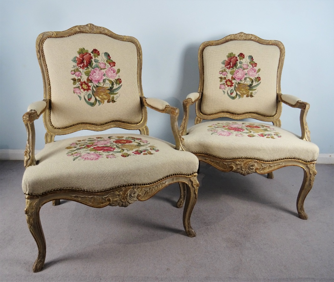 A Fine Pair Of Painted and Gilt French Armchairs (32).JPG