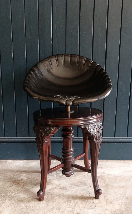 Antique Papier Mache and Mahogany Revolving Harpist Music Stool (1).jpg