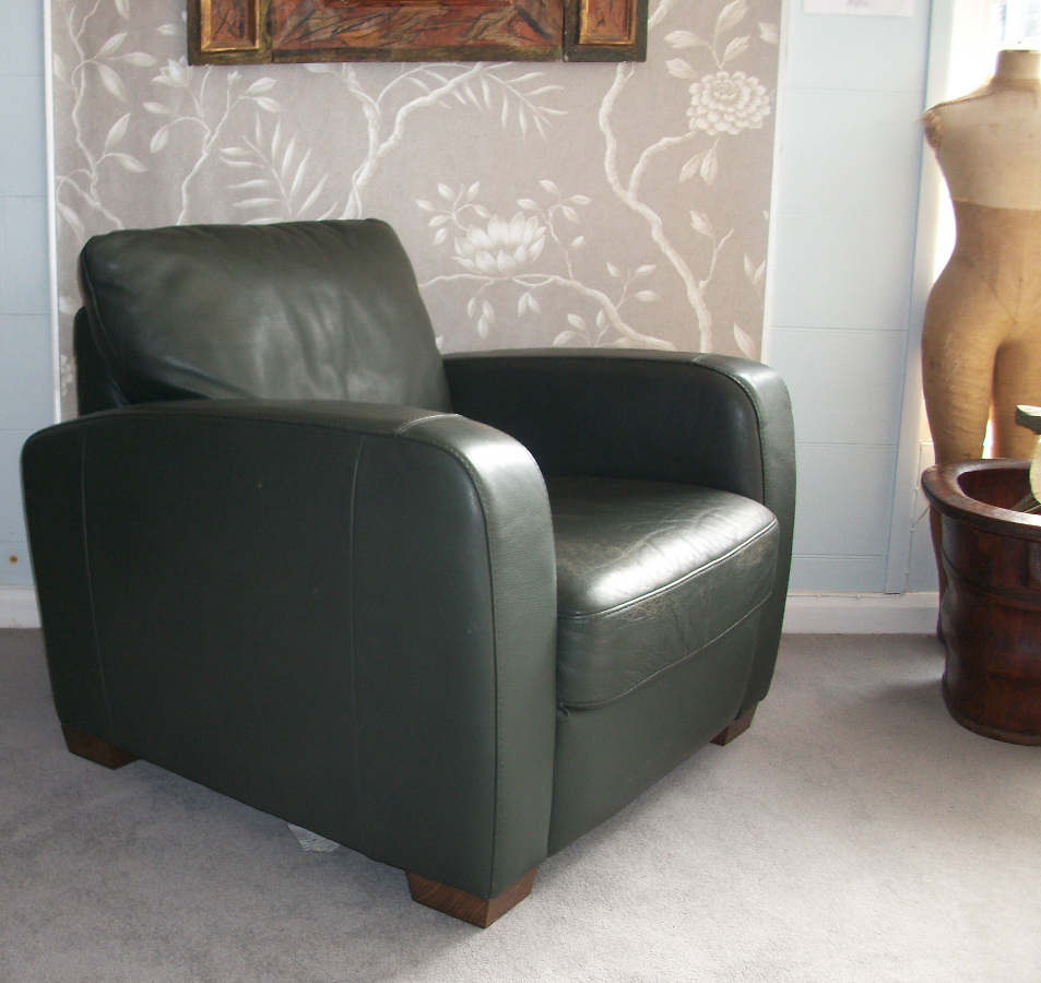 green leather club chair