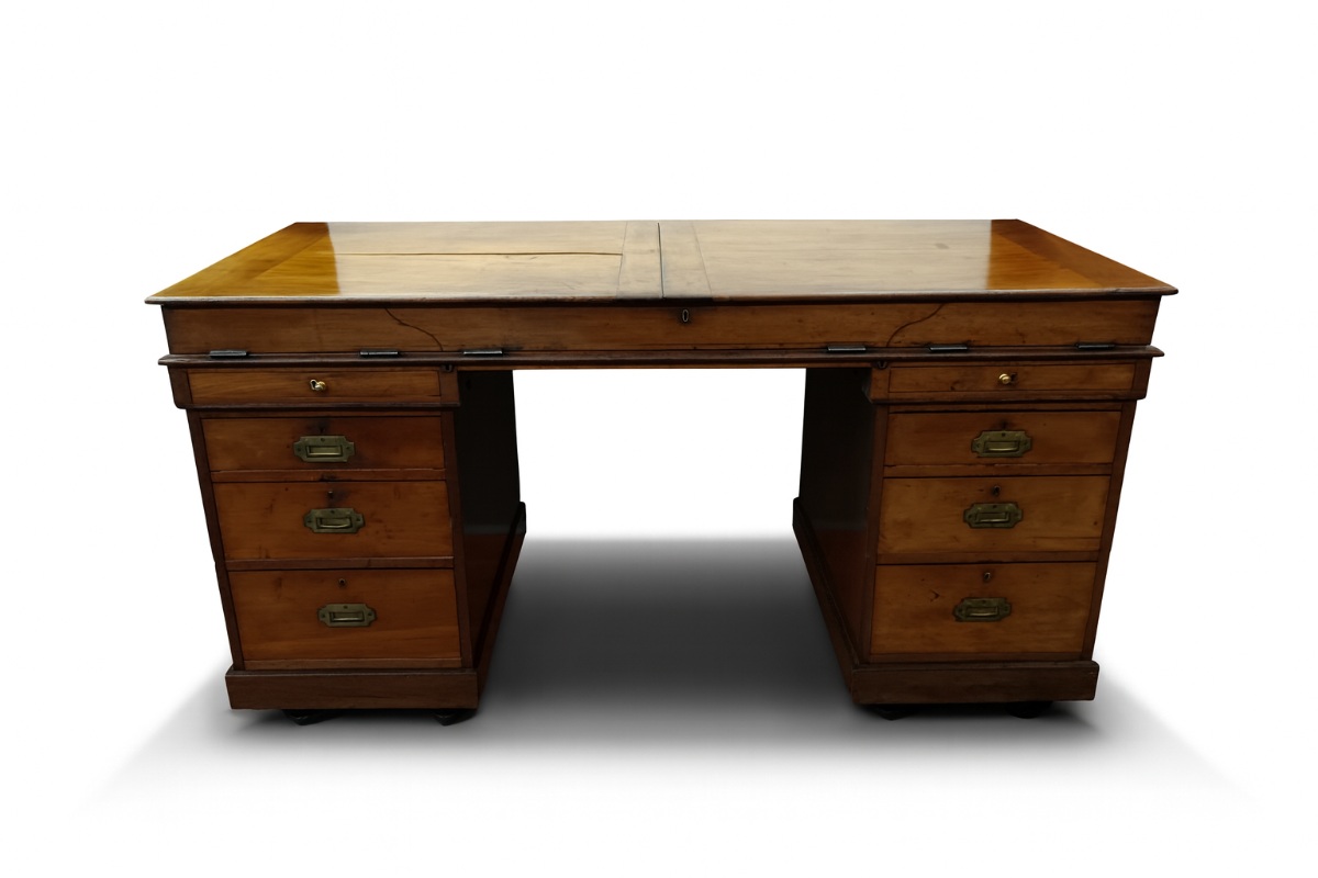 Mahogany Campaign Naval Pedestal Desk (1).jpg