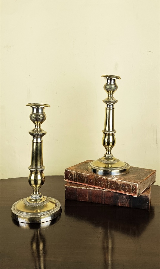 Pair of Antique French Brass Candlesticks