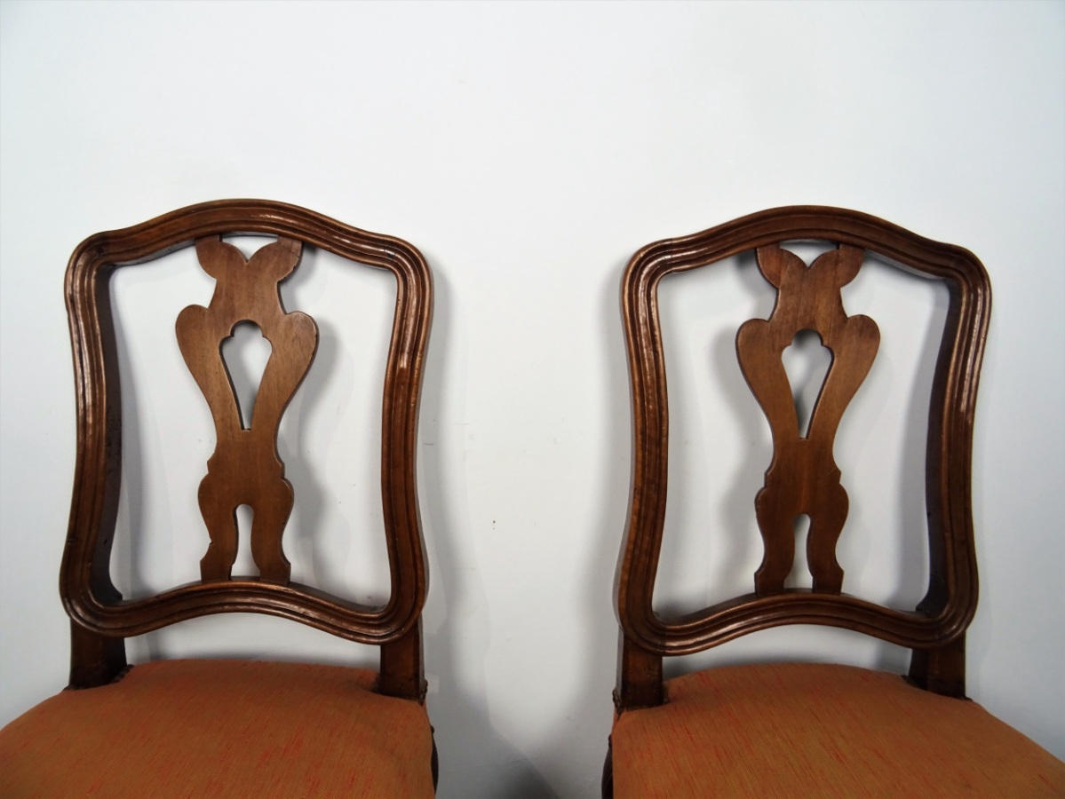 Pair Of Italian Walnut 18th Century Chairs