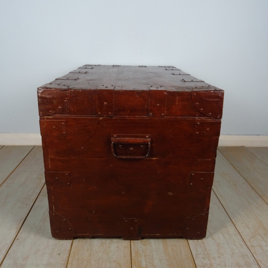 Antique 19th C. Campaign Military Zinc Lined Travel Trunk Chest