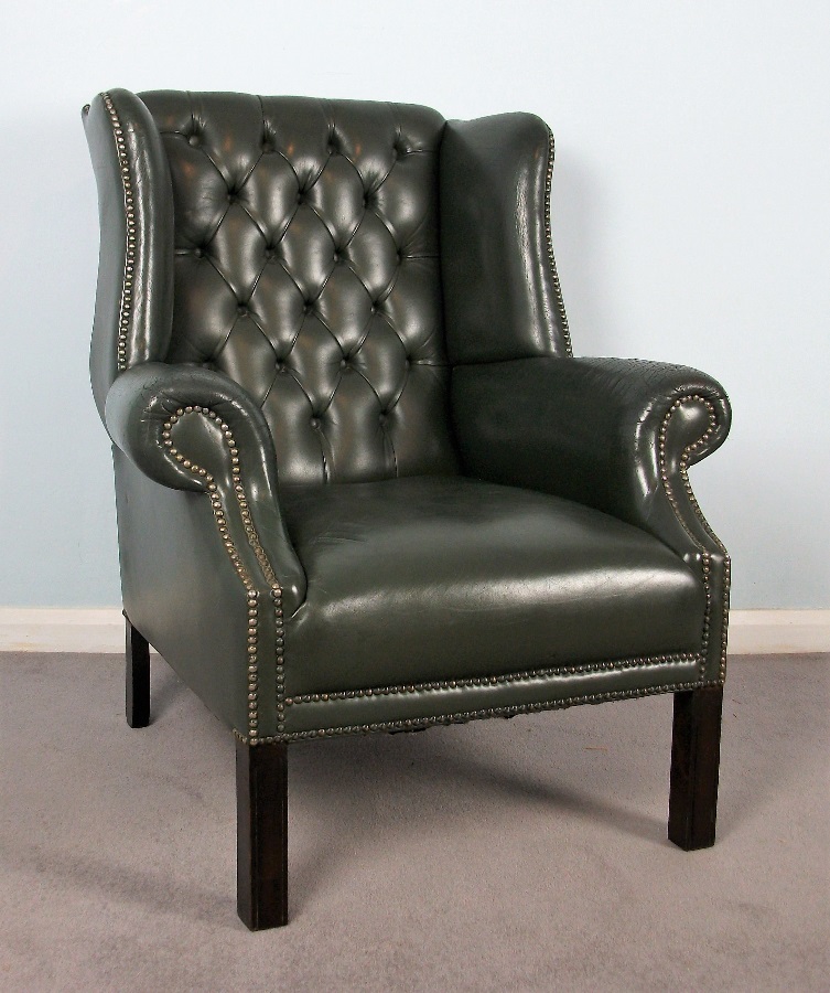 Georgian Style Leather Wing Back Chair