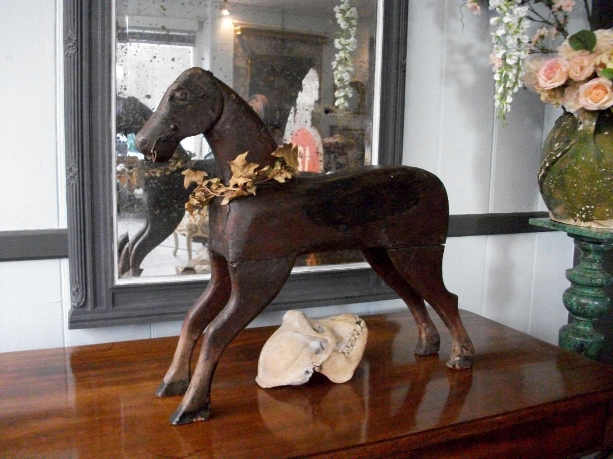 Folk Art Naive Primitive Painted Wooden Horse Wood Sculpture